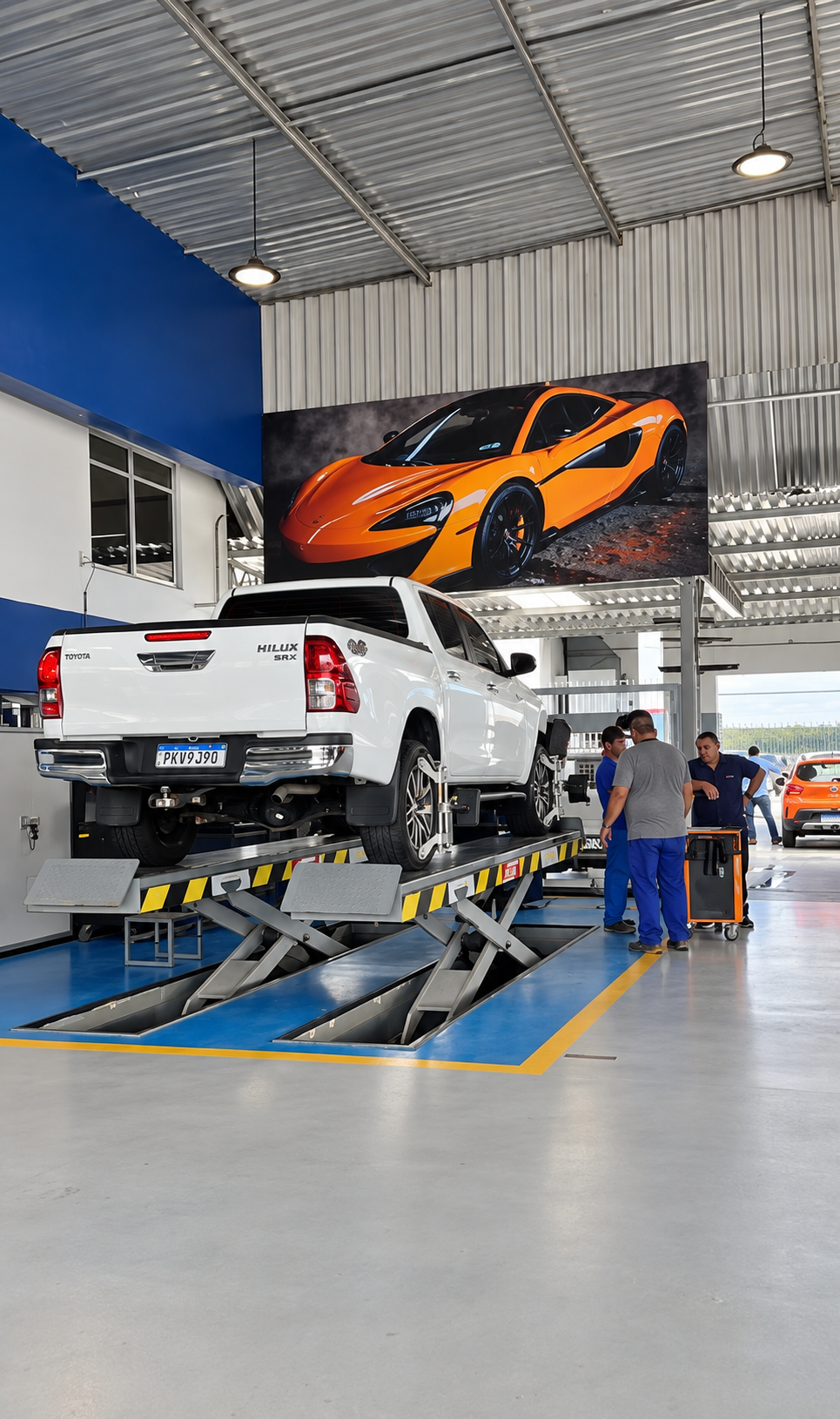 Picape em serviço de alinhamento na Econômica Auto Center